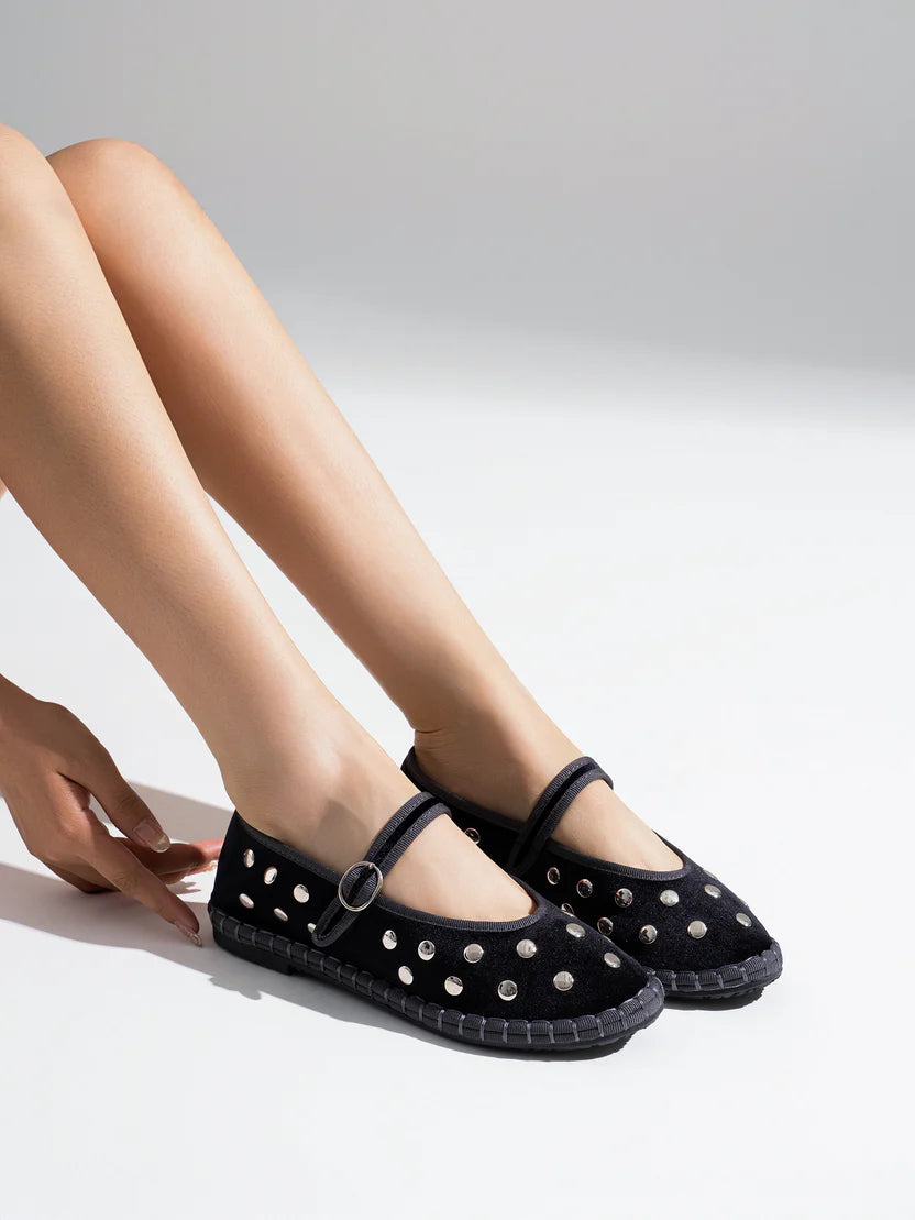 Velvet Rock Studded Ballet Flats